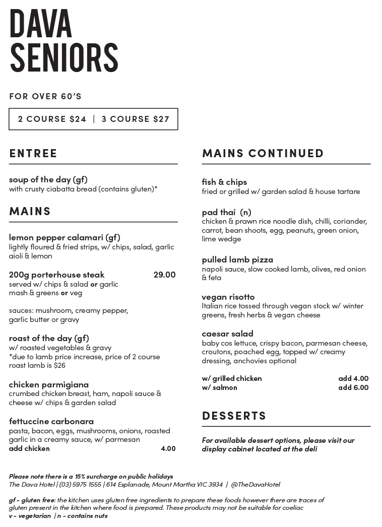 Menu, The Dava Hotel