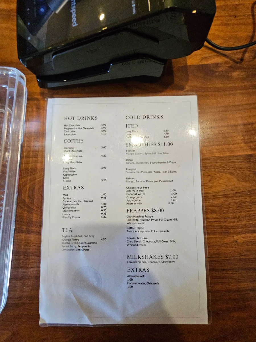 Menu, Under The Clock Cafe