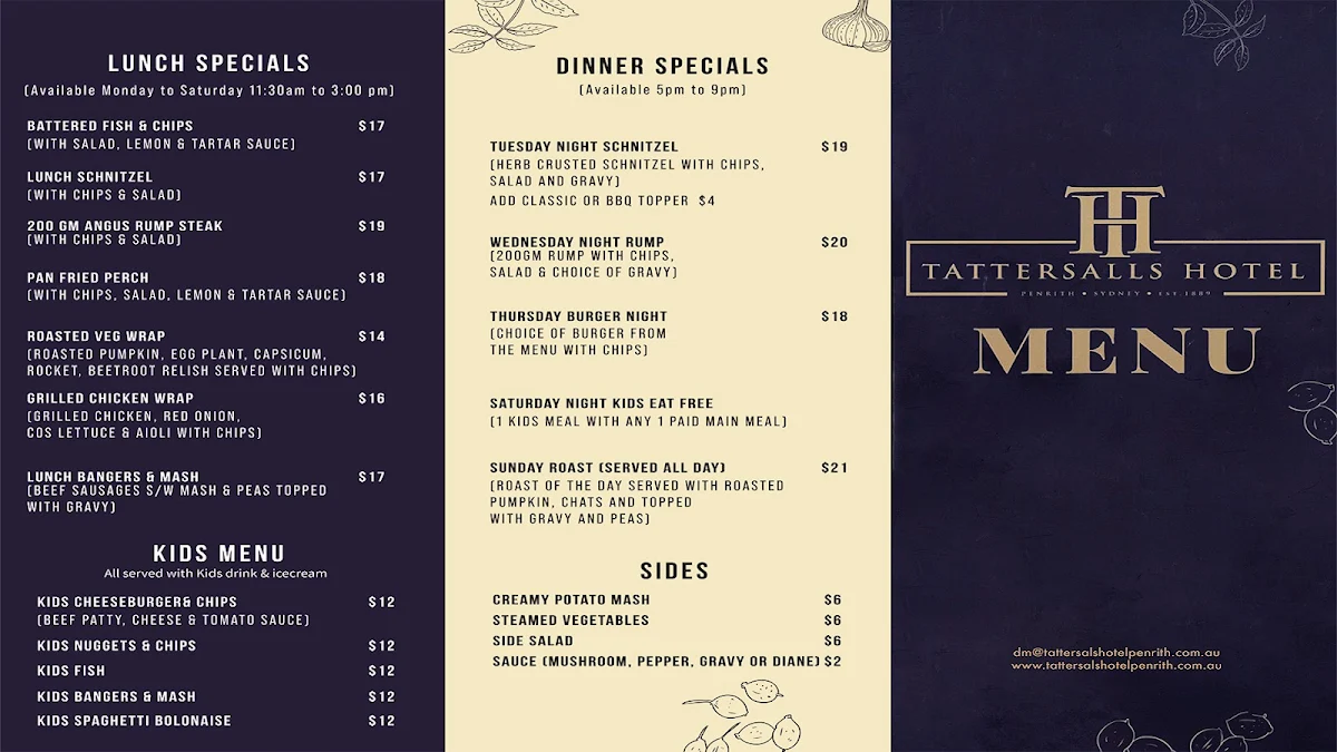 Menu, Tattersalls Hotel