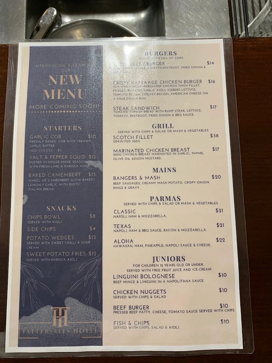 Menu, Tattersalls Hotel