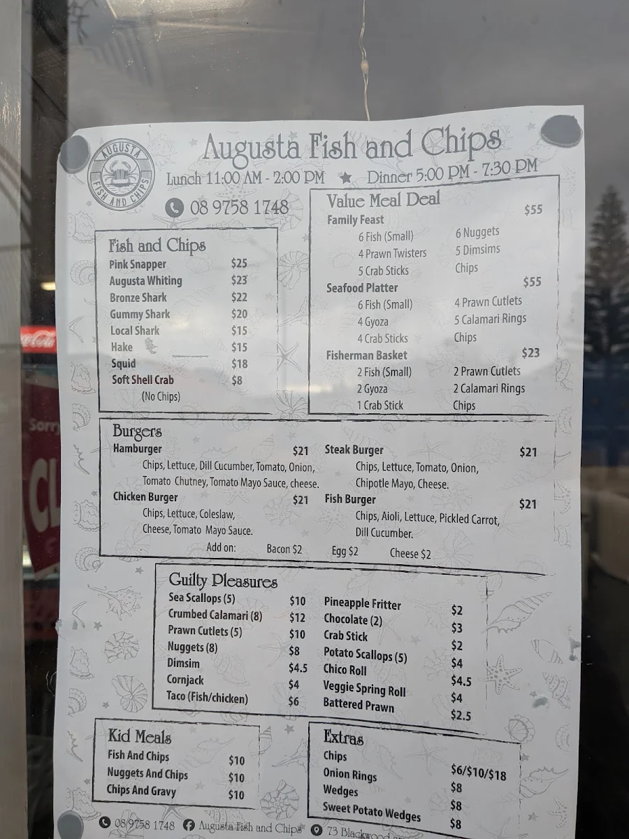 Menu, Augusta Fish & Chips