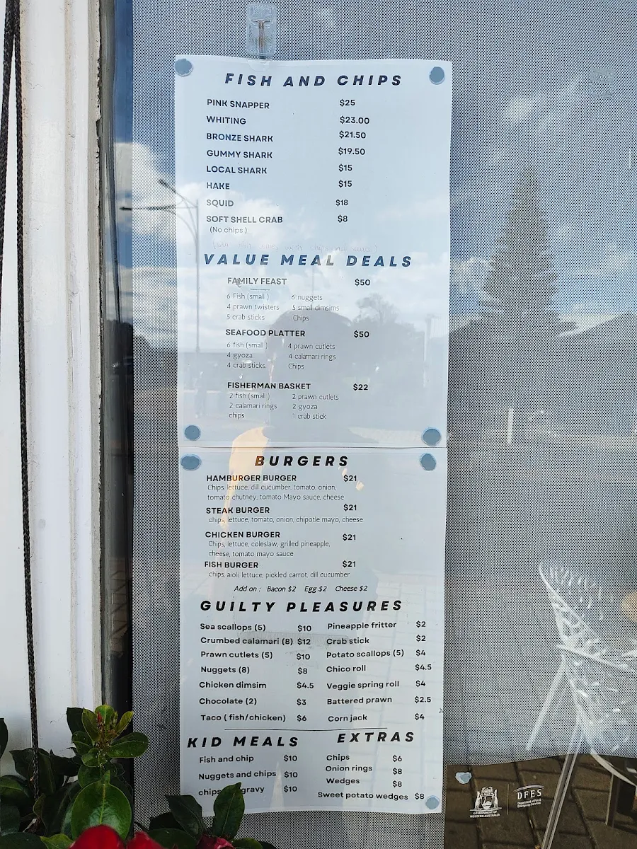Menu, Augusta Fish & Chips