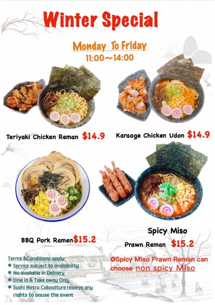 Menu, Sushi Metro - Caboolture South