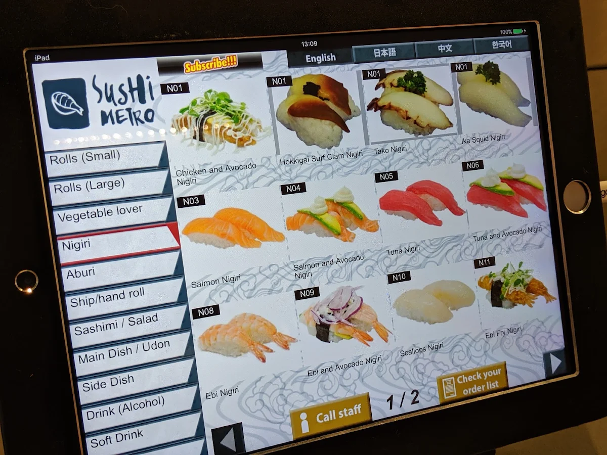 Menu, Sushi Metro - Caboolture South