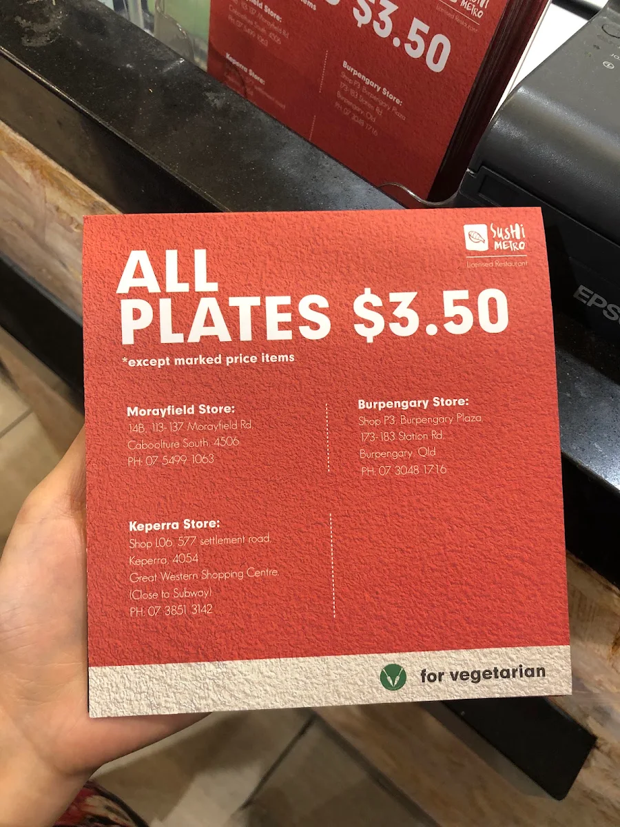Menu, Sushi Metro - Caboolture South
