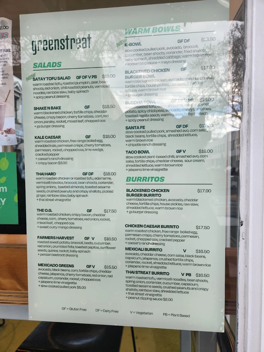 Menu, Greenstreat Swan Street