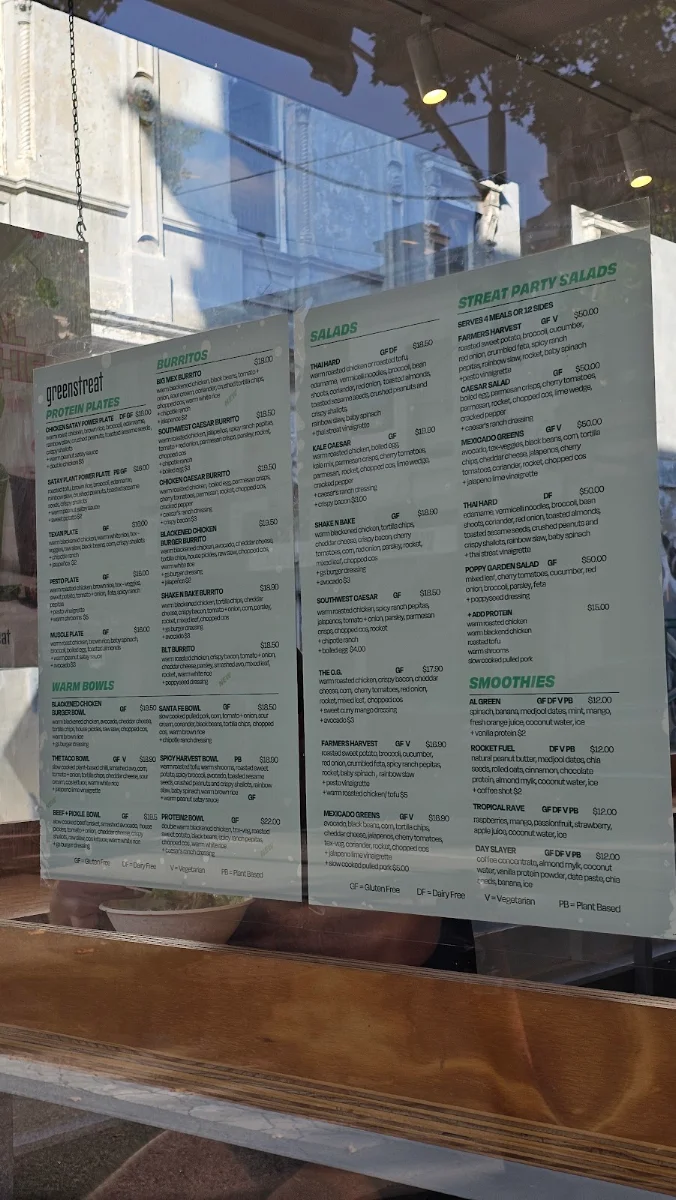 Menu, Greenstreat Swan Street