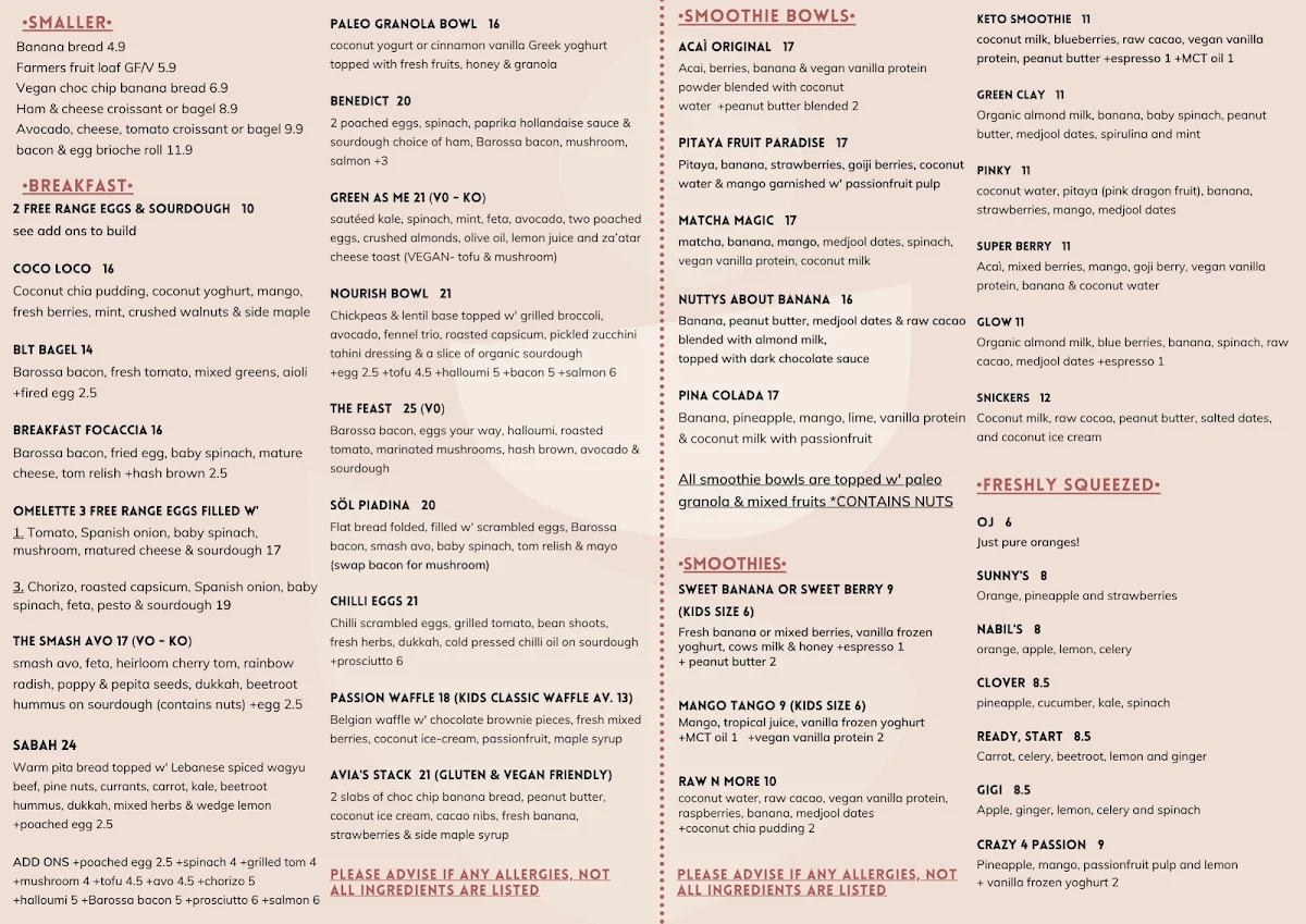 Menu, Clay’s Kitchen