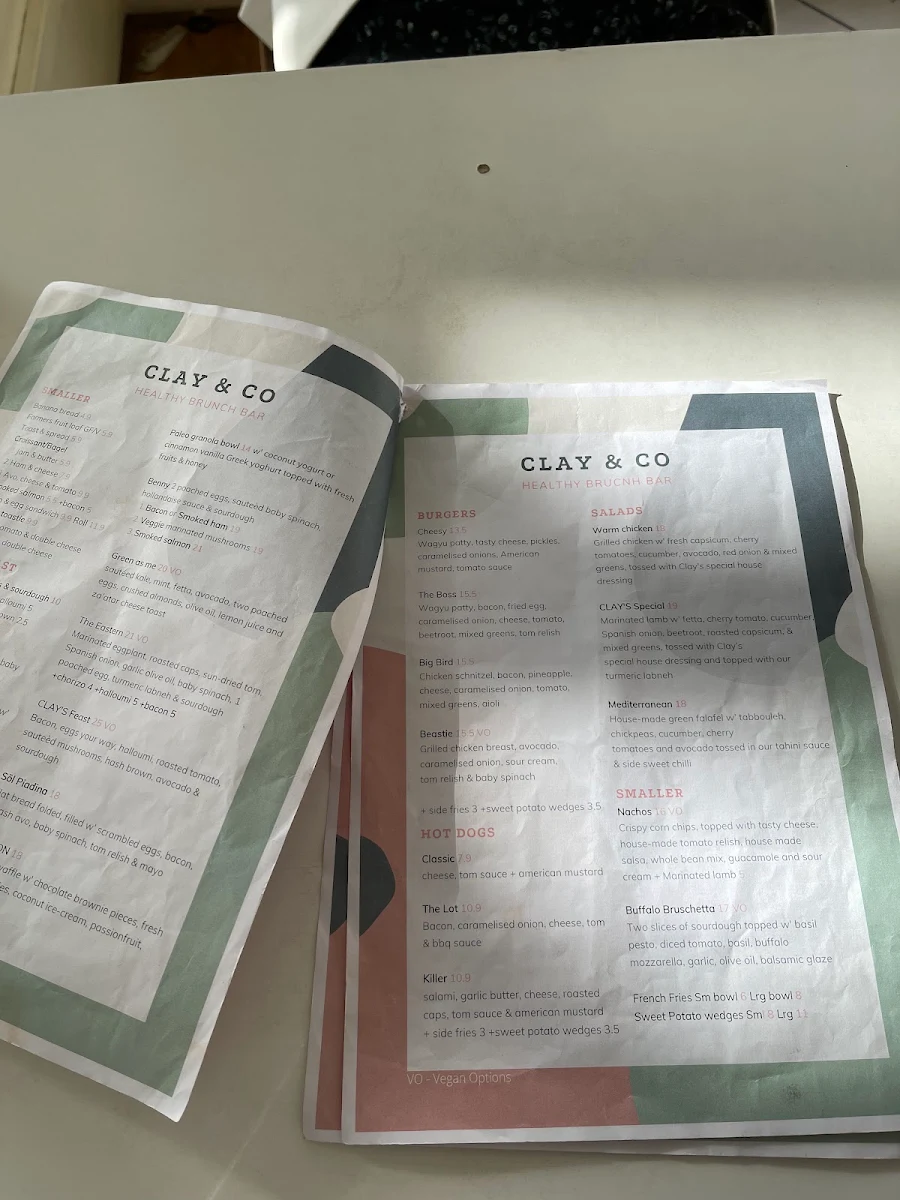 Menu, Clay’s Kitchen