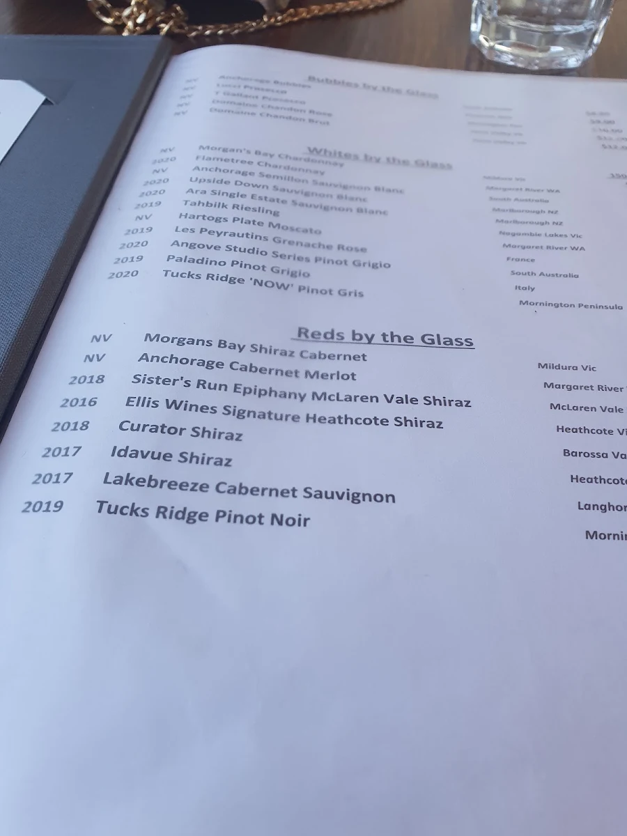 Menu, Kirks on the Esplanade