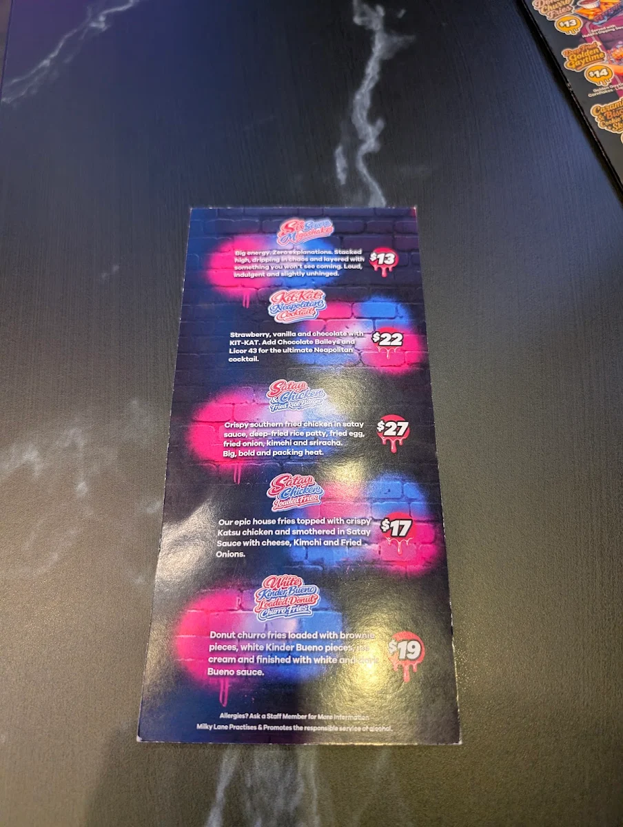 Menu, Milky Lane Southlands