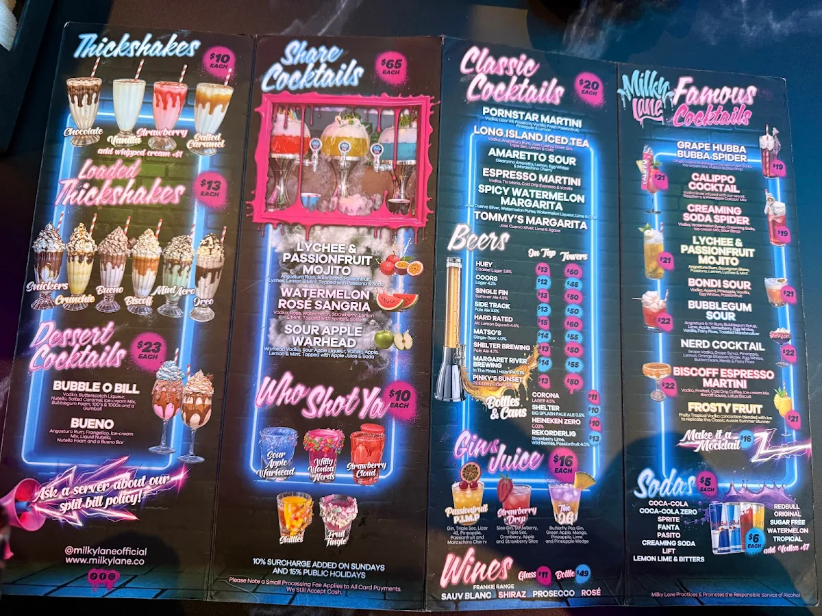Menu, Milky Lane Southlands