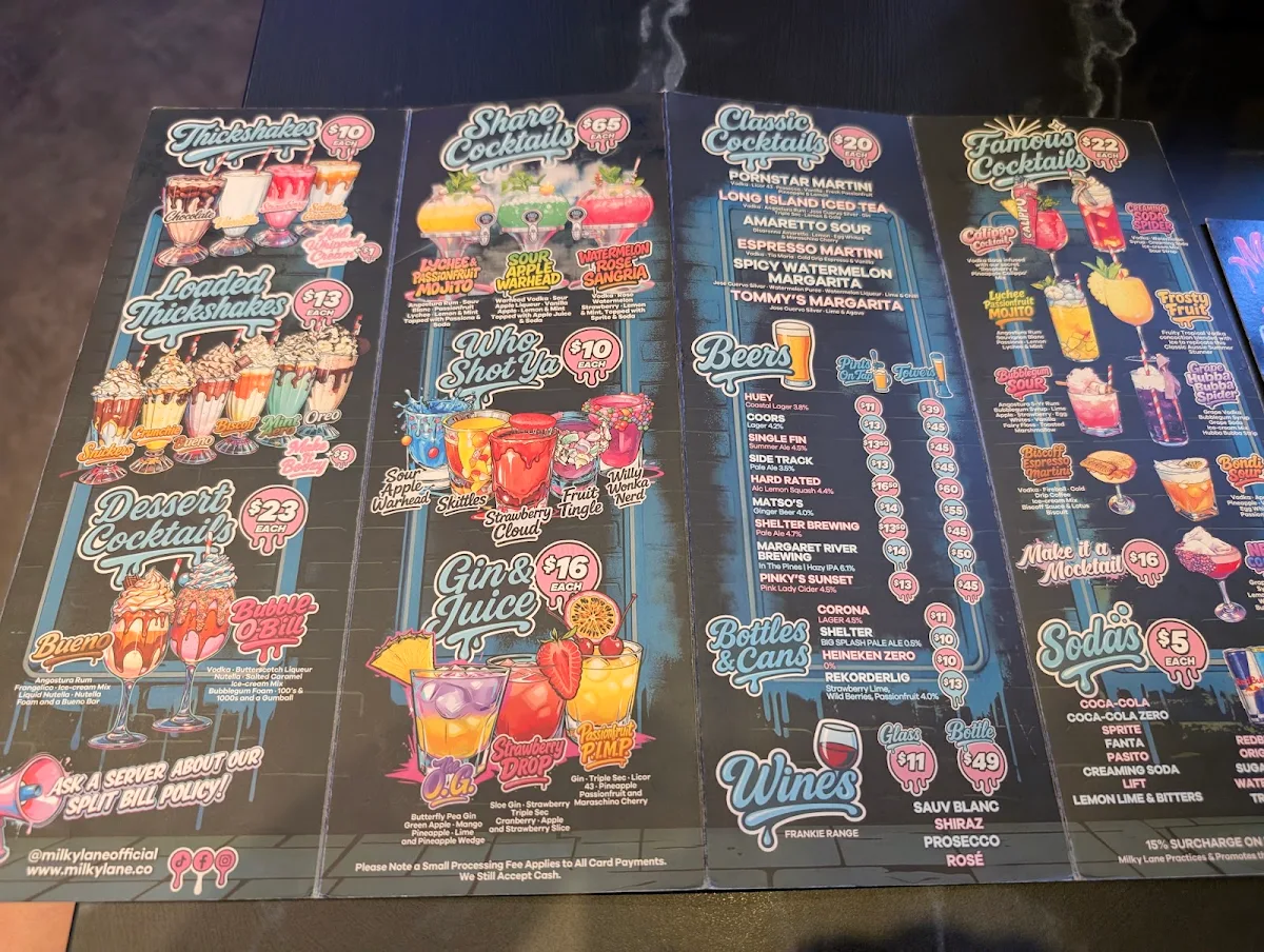 Menu, Milky Lane Southlands