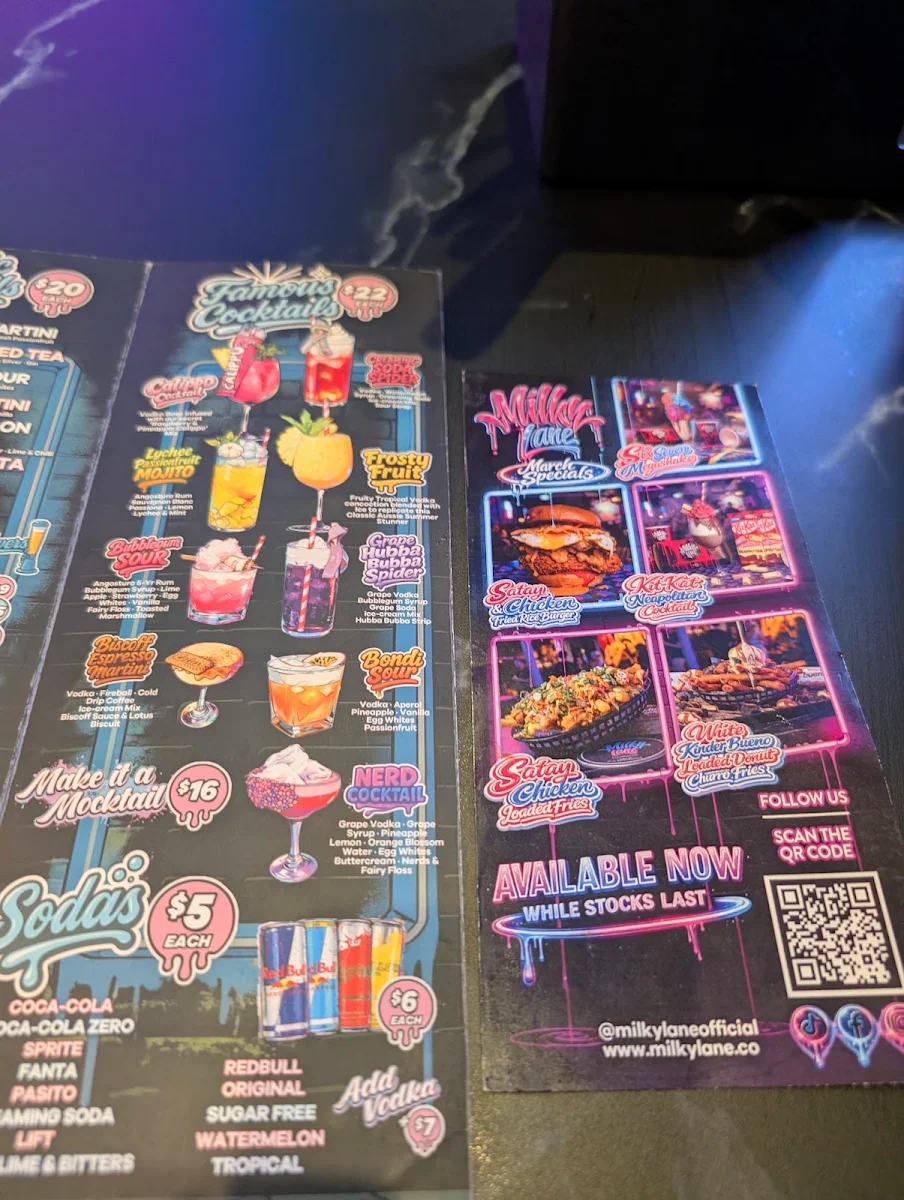 Menu, Milky Lane Southlands