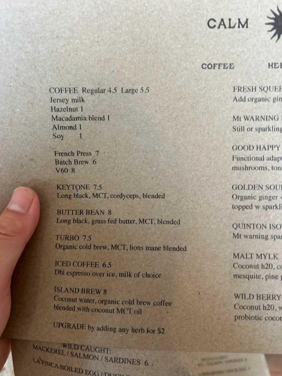 Menu, High Life