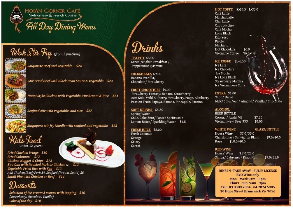 Menu, HoiAn Corner Café