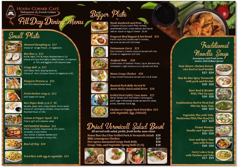 Menu, HoiAn Corner Café