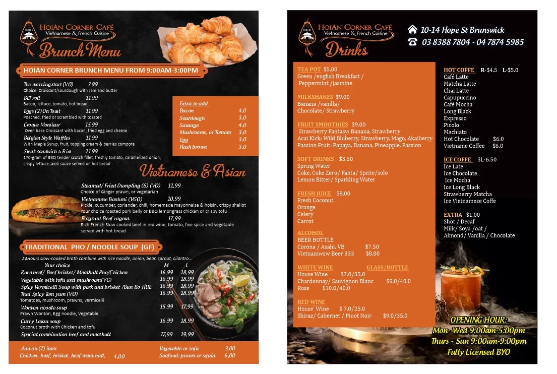 Menu, HoiAn Corner Café