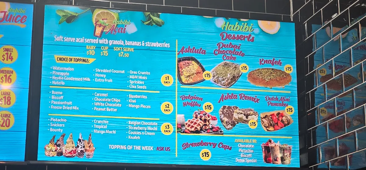 Menu, Habibi Juice