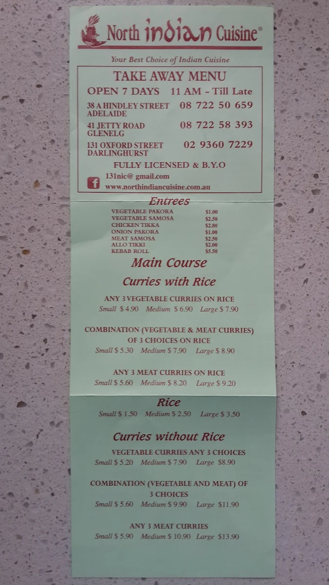 Menu, North Indian Cuisine