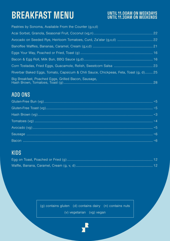 Menu, Riverbar & Kitchen