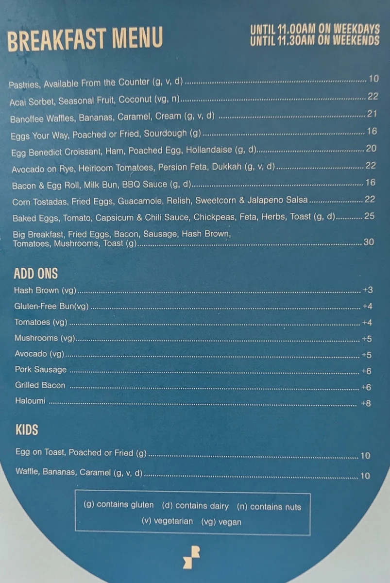 Menu, Riverbar & Kitchen