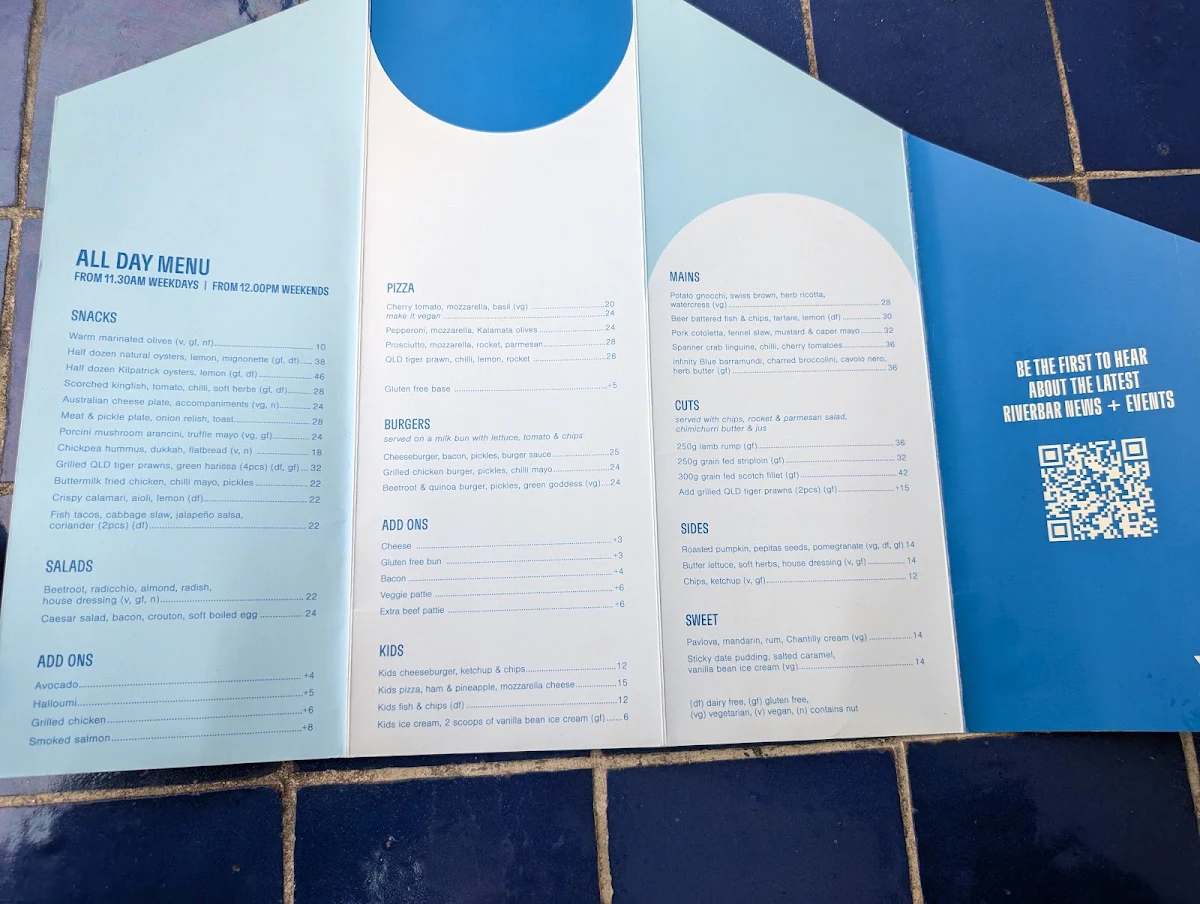 Menu, Riverbar & Kitchen