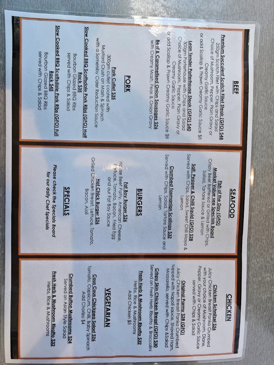 Menu, Iron Horse Bar & Grill