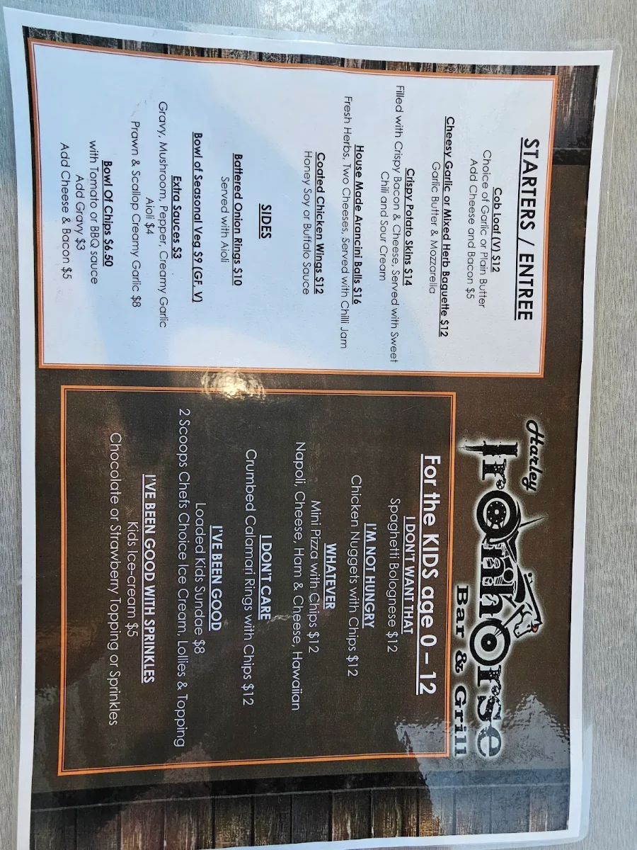 Menu, Iron Horse Bar & Grill