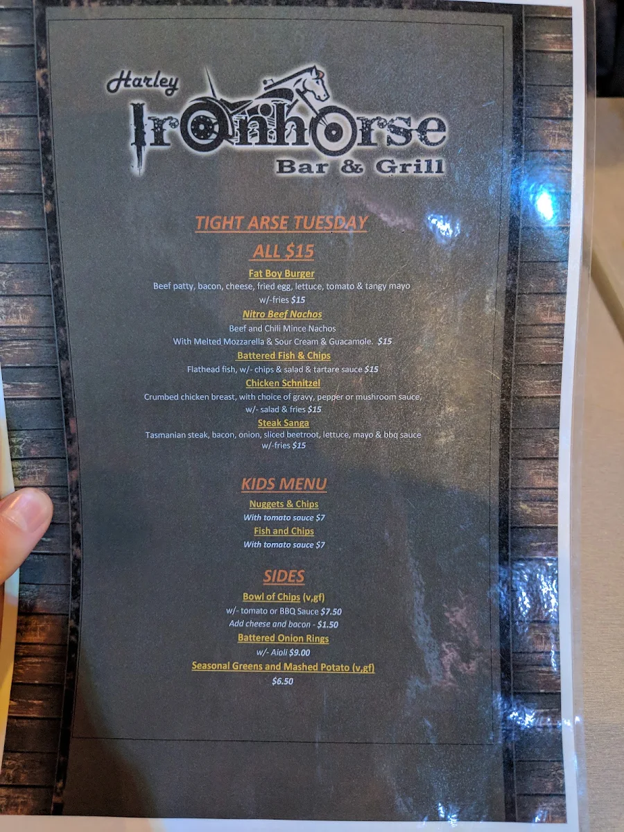 Menu, Iron Horse Bar & Grill