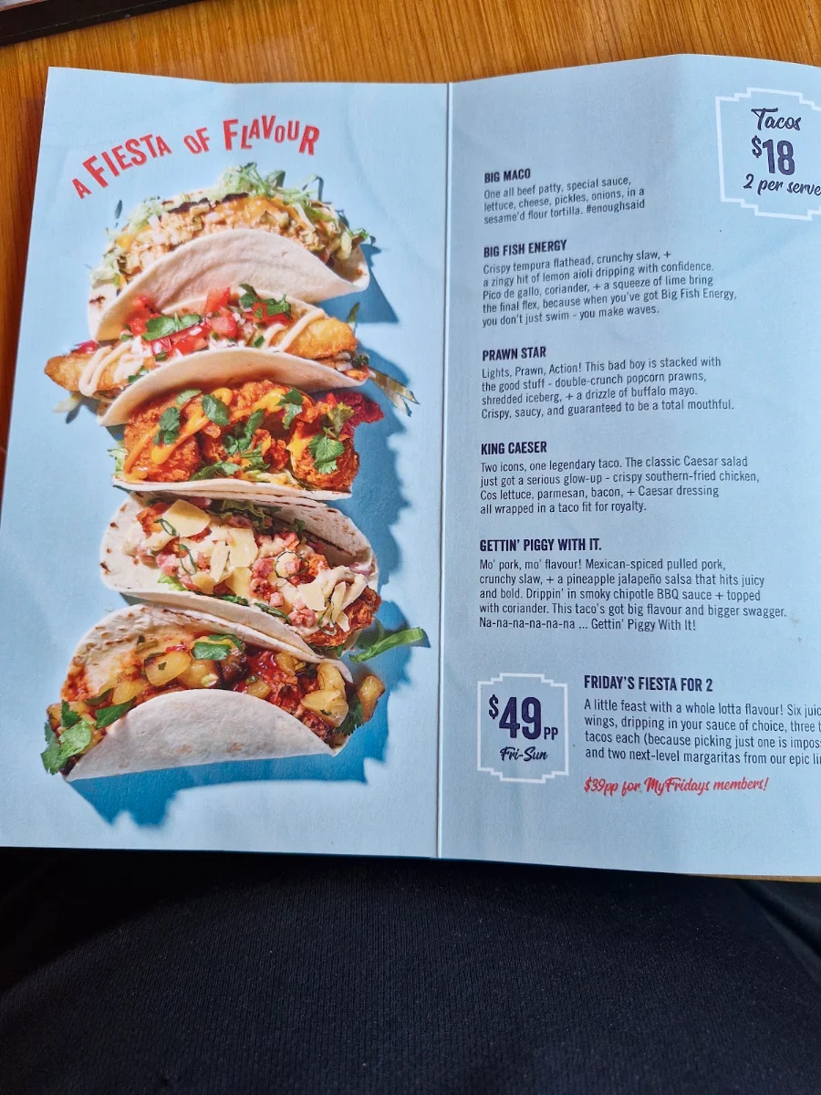 Menu, TGI Fridays