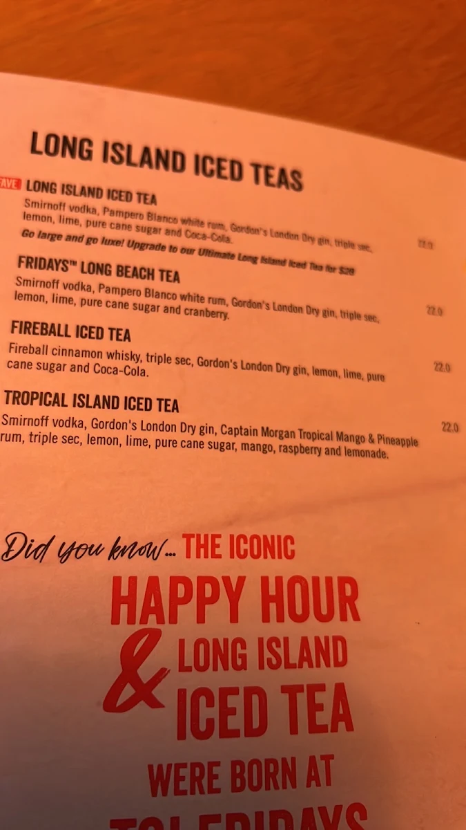 Menu, TGI Fridays