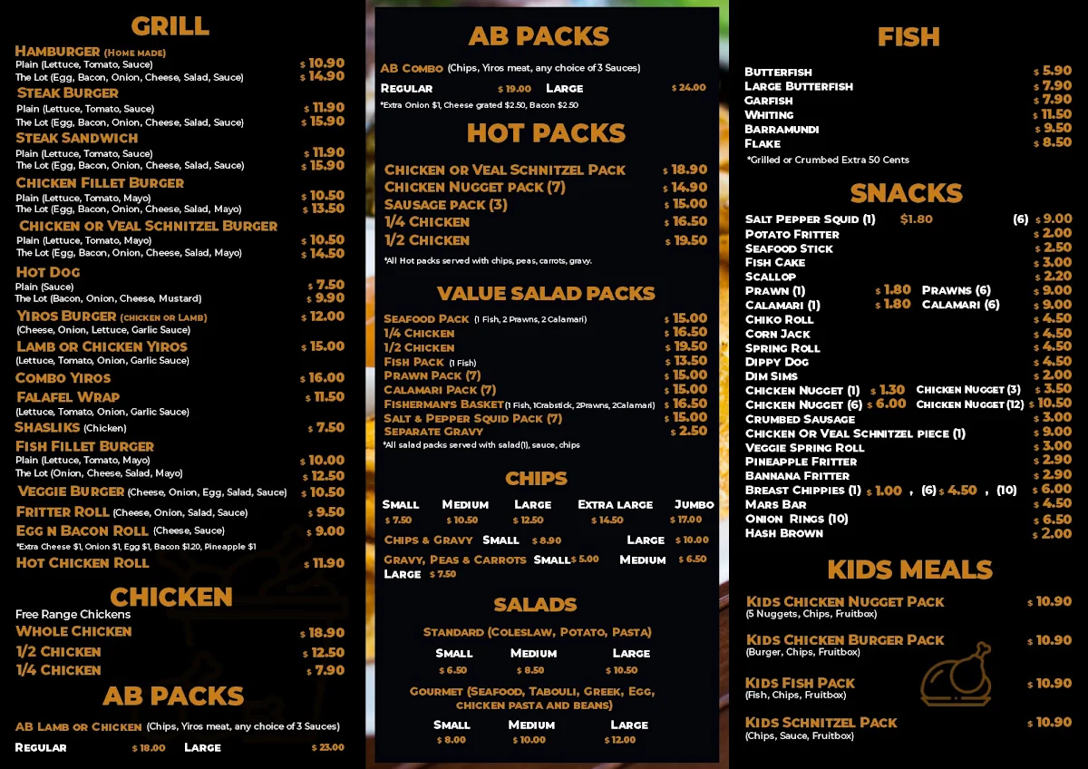 Menu, Virginia Fish & Grill