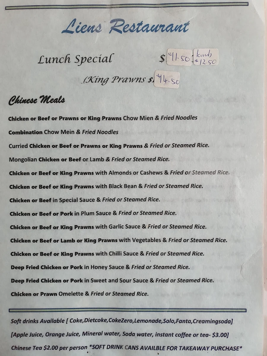 Menu, Liens Vietnamese Chinese Restaurant