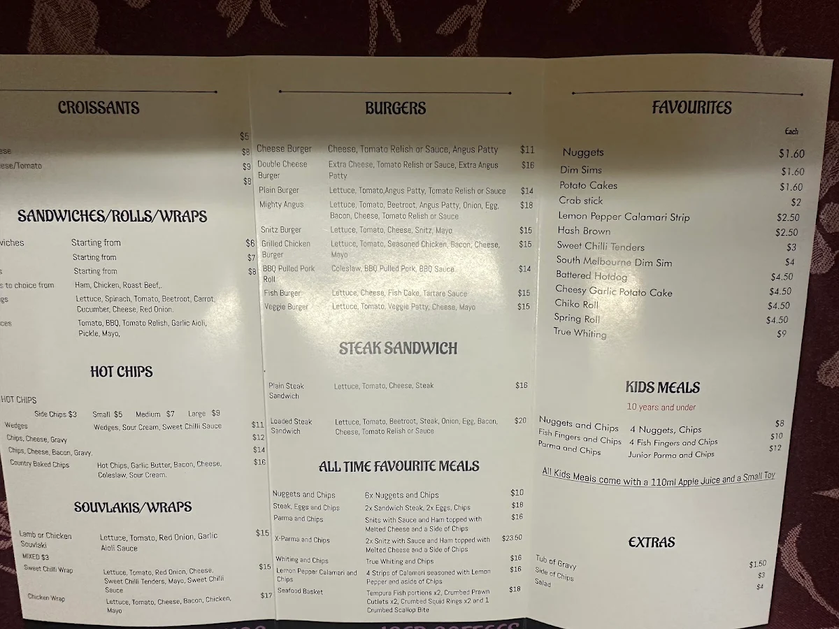 Menu, Country Lane Delights