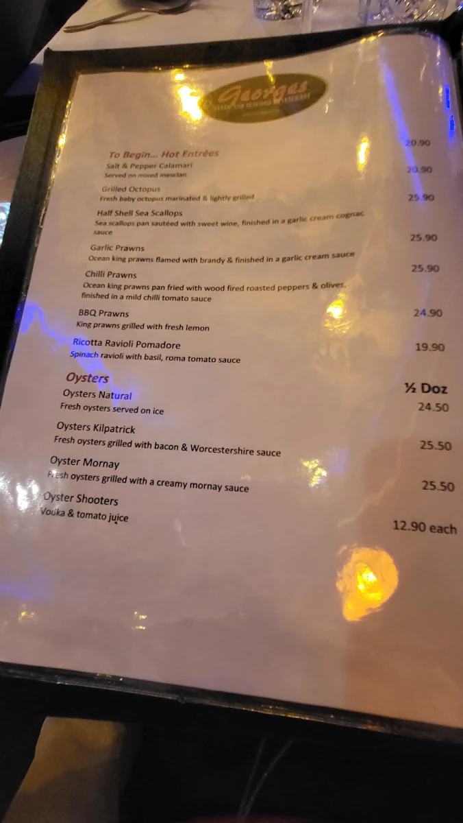 Menu, George's On Broadbeach