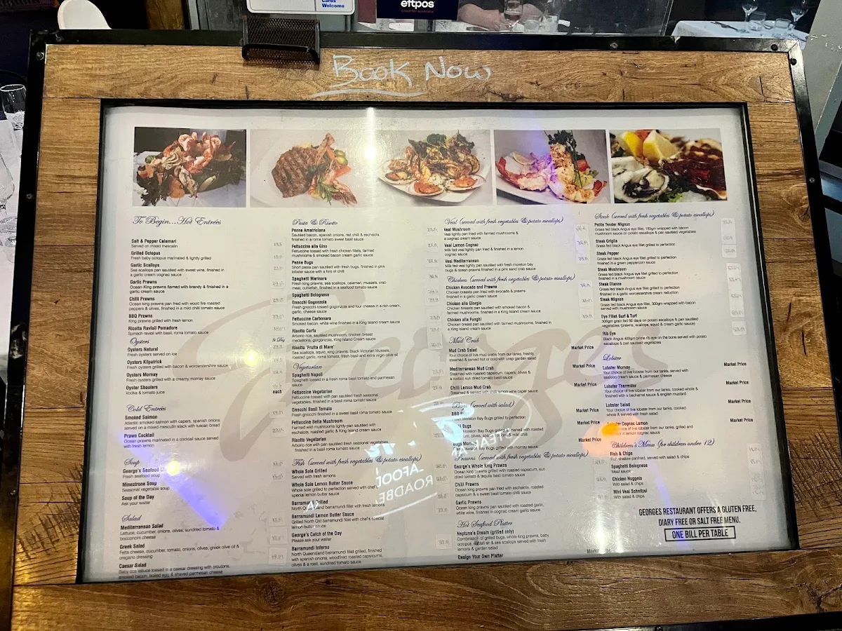 Menu, George's On Broadbeach