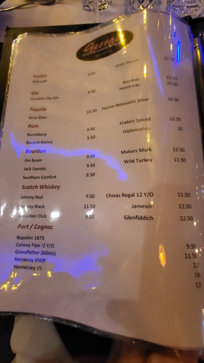 Menu, George's On Broadbeach