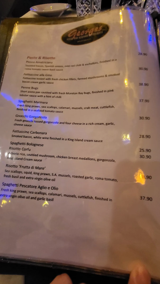 Menu, George's On Broadbeach