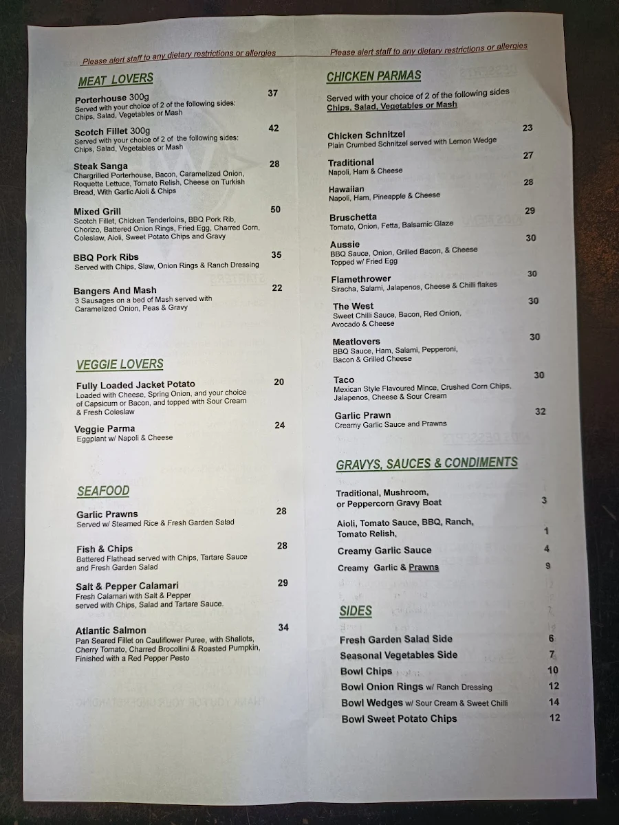 Menu, The Warburton Hotel, Wesburn - Bar & Bistro (The West)