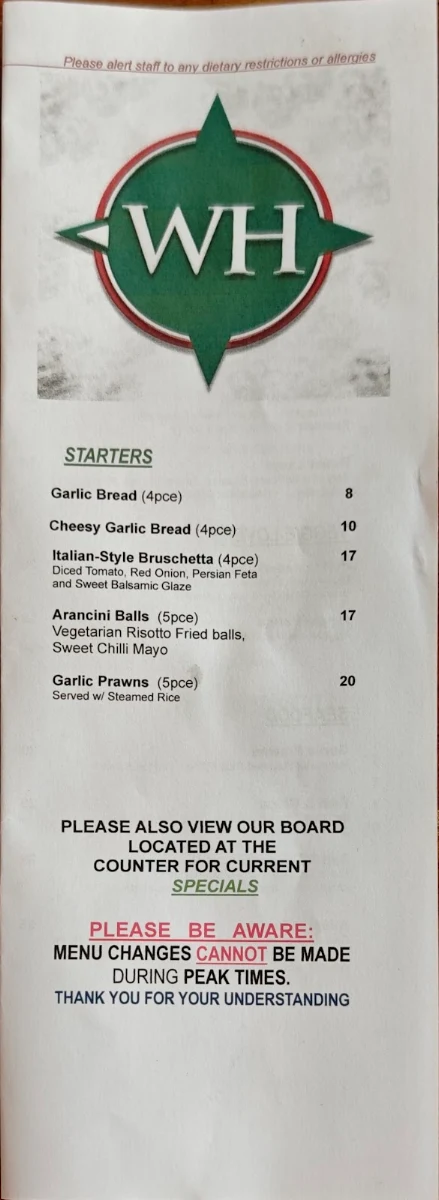 Menu, The Warburton Hotel, Wesburn - Bar & Bistro (The West)