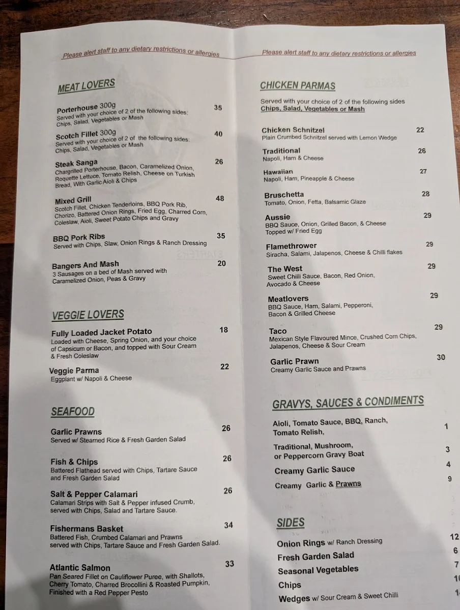 Menu, The Warburton Hotel, Wesburn - Bar & Bistro (The West)