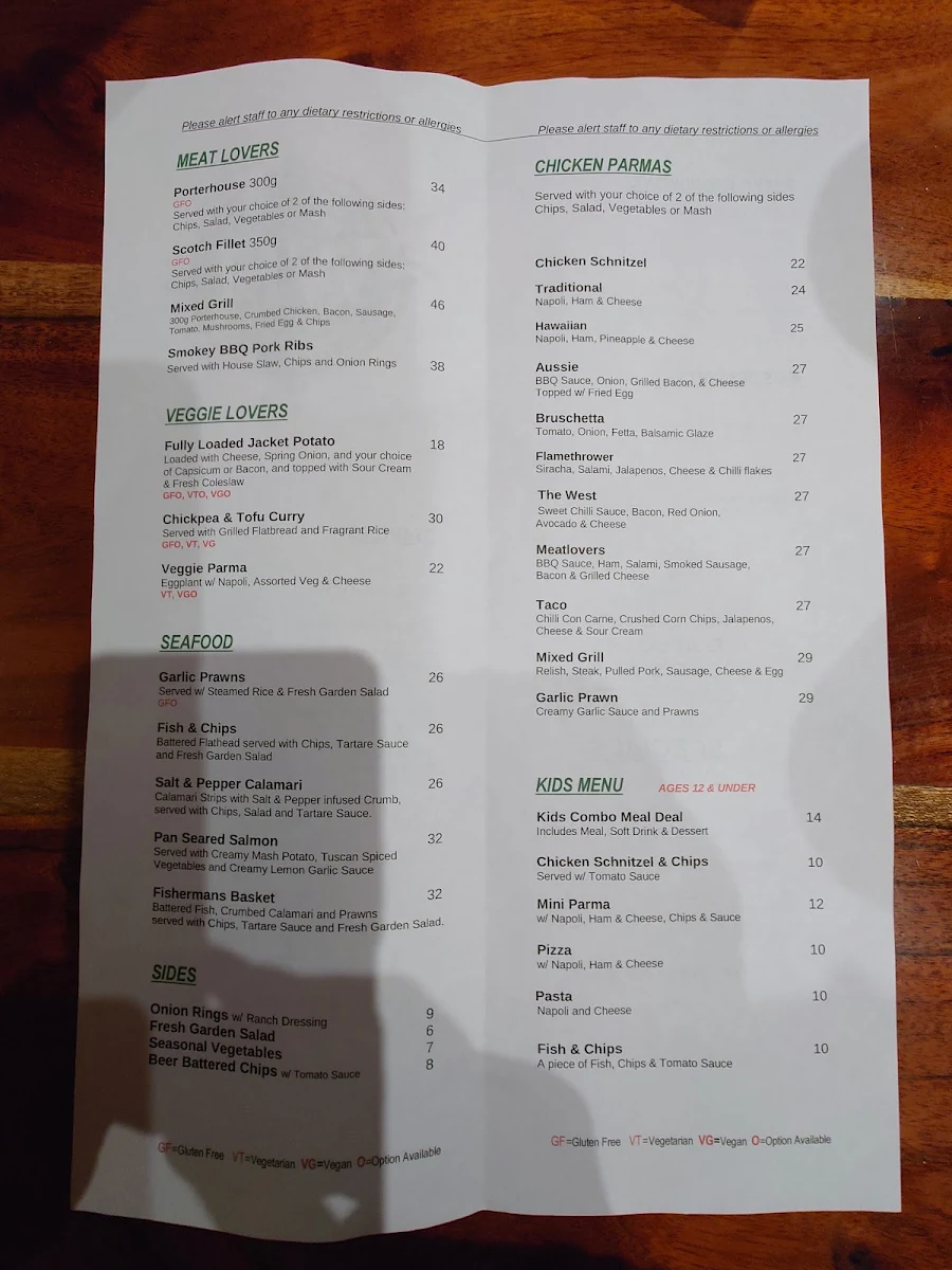 Menu, The Warburton Hotel, Wesburn - Bar & Bistro (The West)
