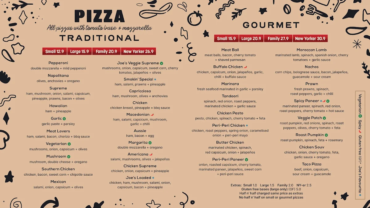 Menu, Smokin' Joes Pizza and Grill - Craigieburn