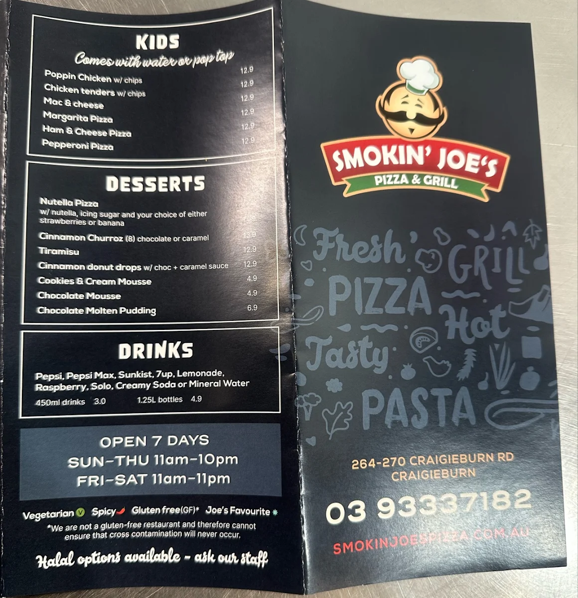 Menu, Smokin' Joes Pizza and Grill - Craigieburn