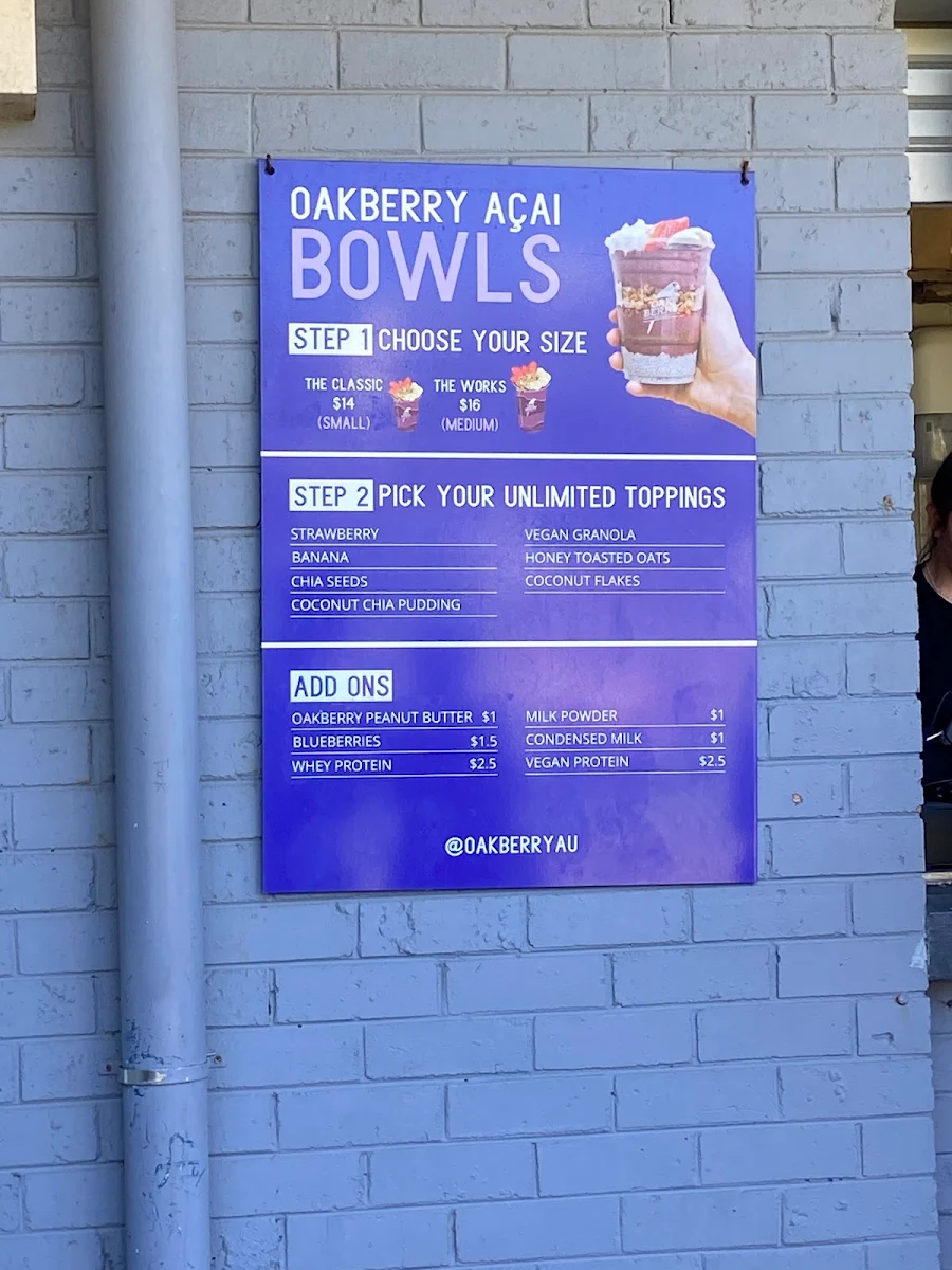 Menu, Oakberry Acai Bondi Beach