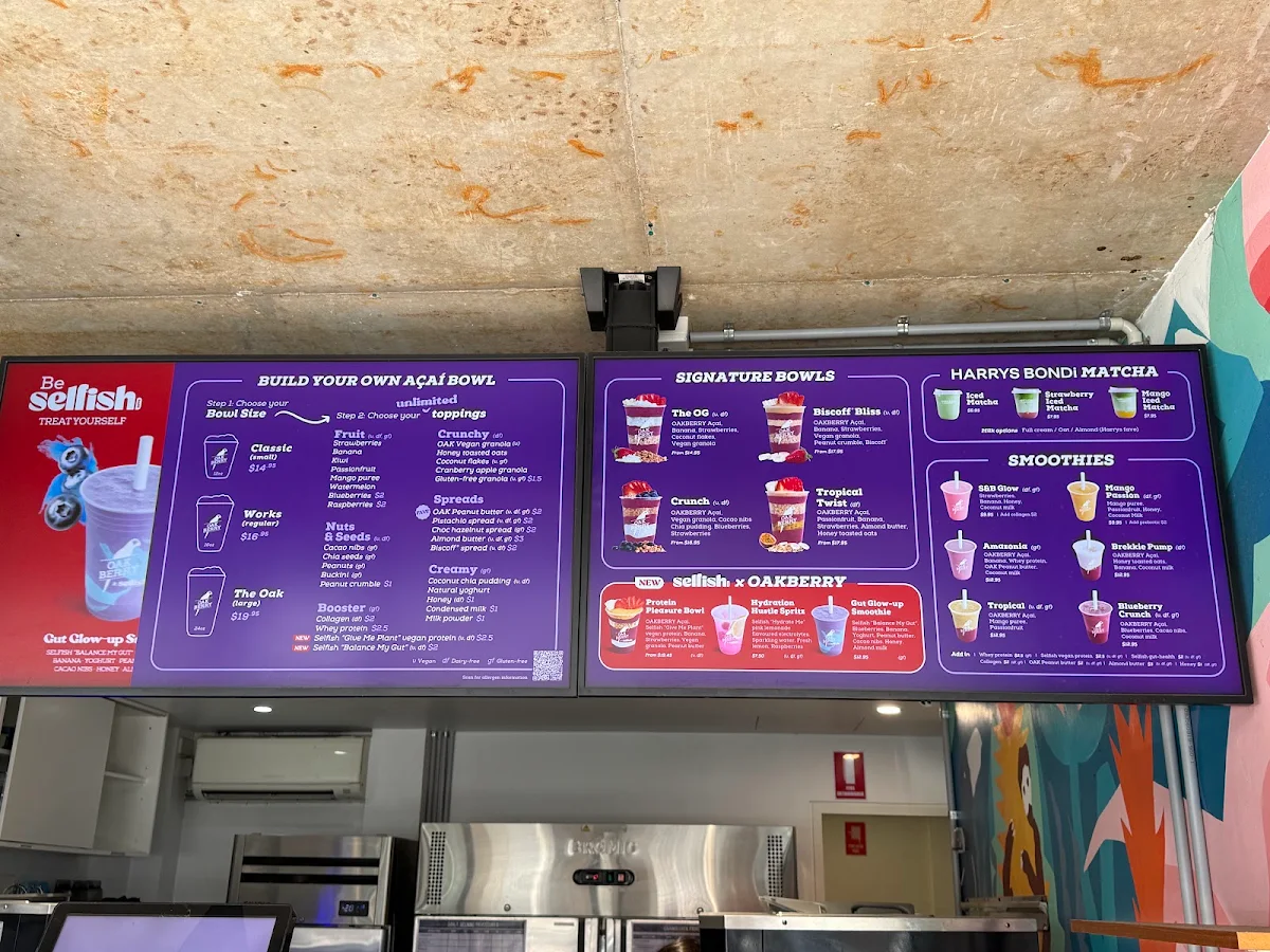 Menu, Oakberry Acai Bondi Beach