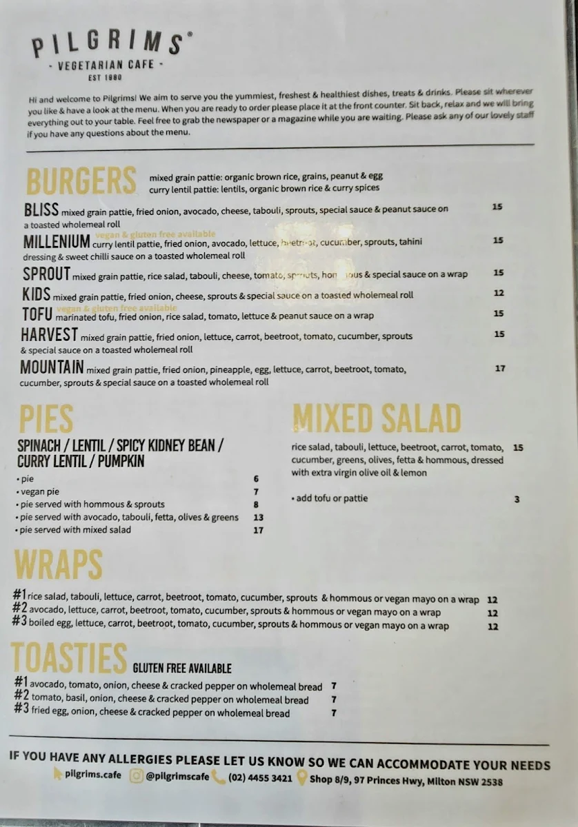 Menu, Pilgrims