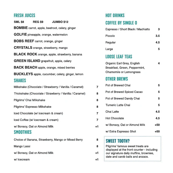 Menu, Pilgrims