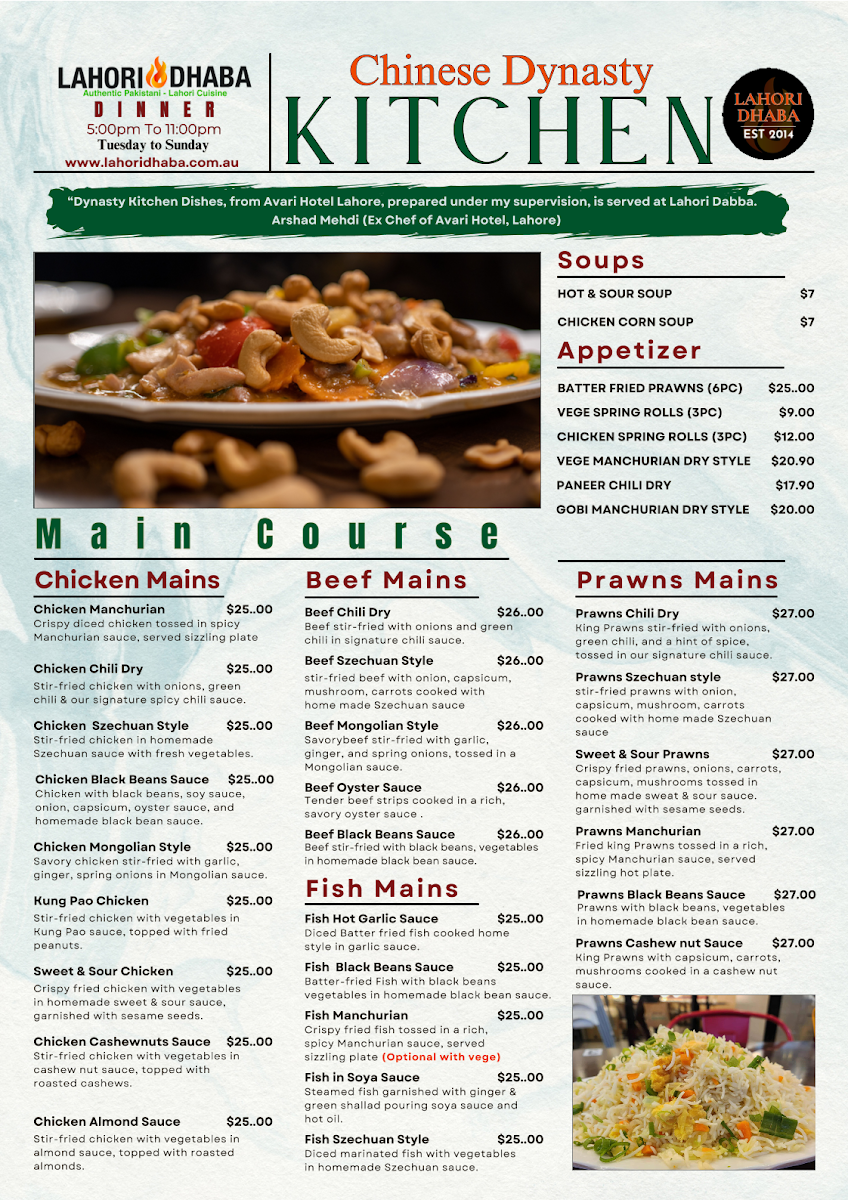 Menu, Lahori Dhaba